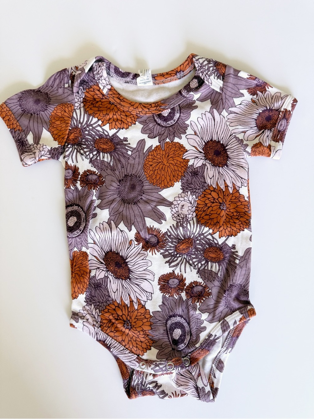kate quinn Floral Short-Sleeve One-Piece Bodysuit - Orange & Purple